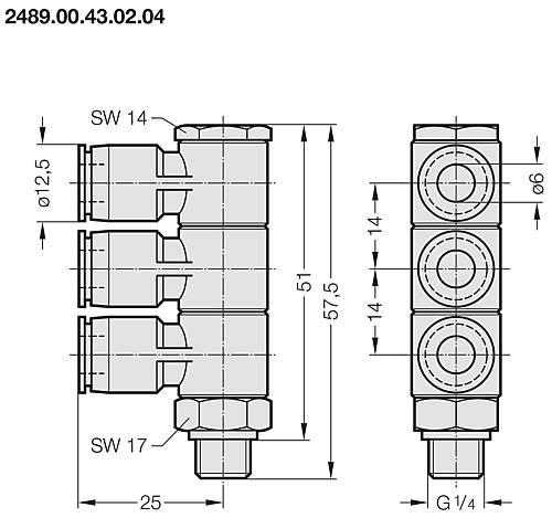 2489.00.43.02. Push-in fitting 90°, orientable - G1/4